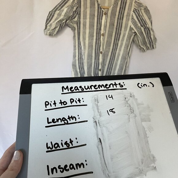 Jessica Simpson M Button-Up Striped Cotton Blouse puffed sleeves boho vintage - Picture 6 of 7